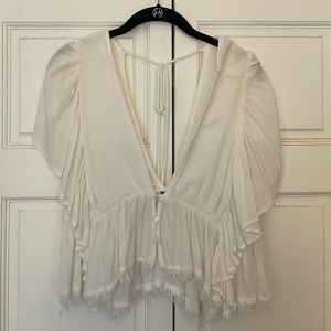 Free People White Valentina Flutter Top